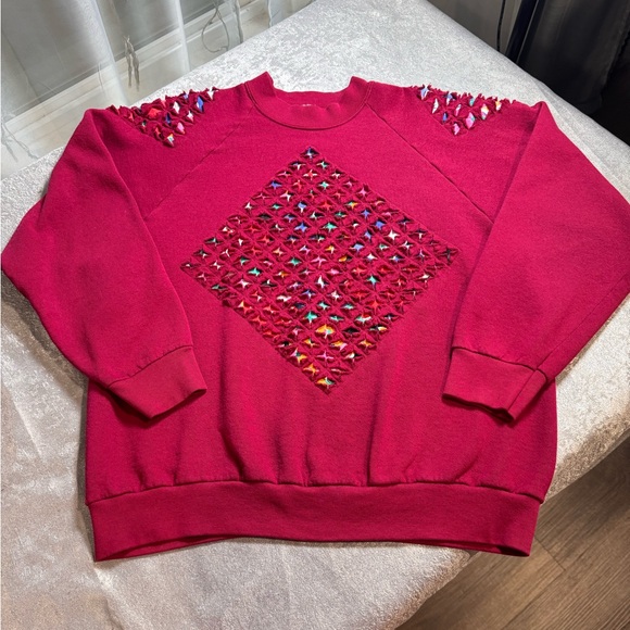 Fruit of the Loom Burgundy Sweater with Diamond Cutouts - Picture 1 of 8